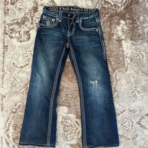 Dark Blue Denim Jeans with White Stitching